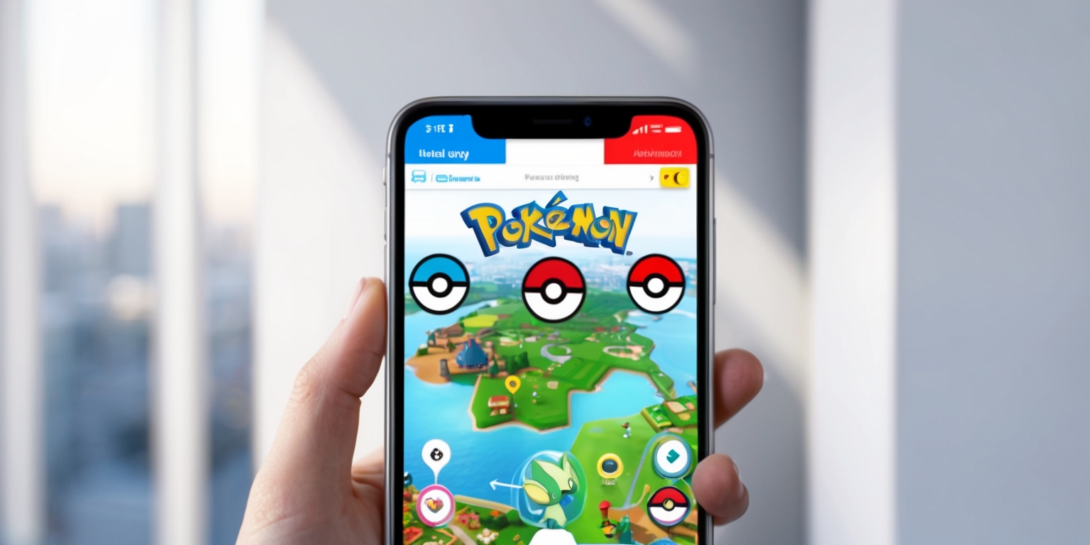 A screenshot of the Pokémon Go app on a modern smartphone, showcasing a vibrant and colorful interface with various UI elements, such as maps, Poké Balls, and Pokémon icons, set against a clean and minimalistic background, with a prominent display of the app's logo, a stylized Poké Ball with a blue top and a red bottom, at the top of the screen, and a navigation bar with clear and readable text labels and subtle iconography, with a faint blurred-out cityscape or outdoor environment in the background, giving a sense of being on-the-go, with soft shadows and subtle textures, and a subtle glow effect on the screen to simulate the in-game lighting.